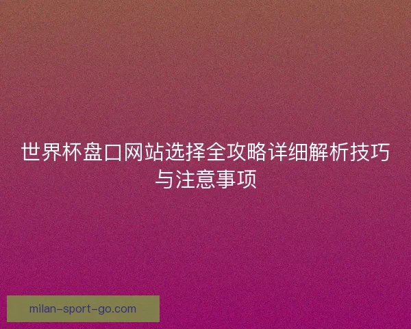 世界杯盘口网站选择全攻略详细解析技巧与注意事项 世界杯盘口网站选择全攻略详细解析技巧与注意事项